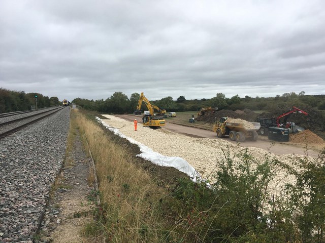 Embankment repairs on the Chiltern main line near Bicester
