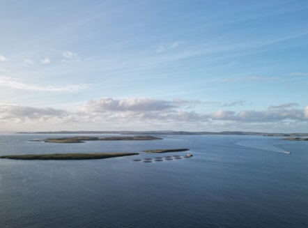 A drone-taken photograph of the coast off Scalloway, Shetland