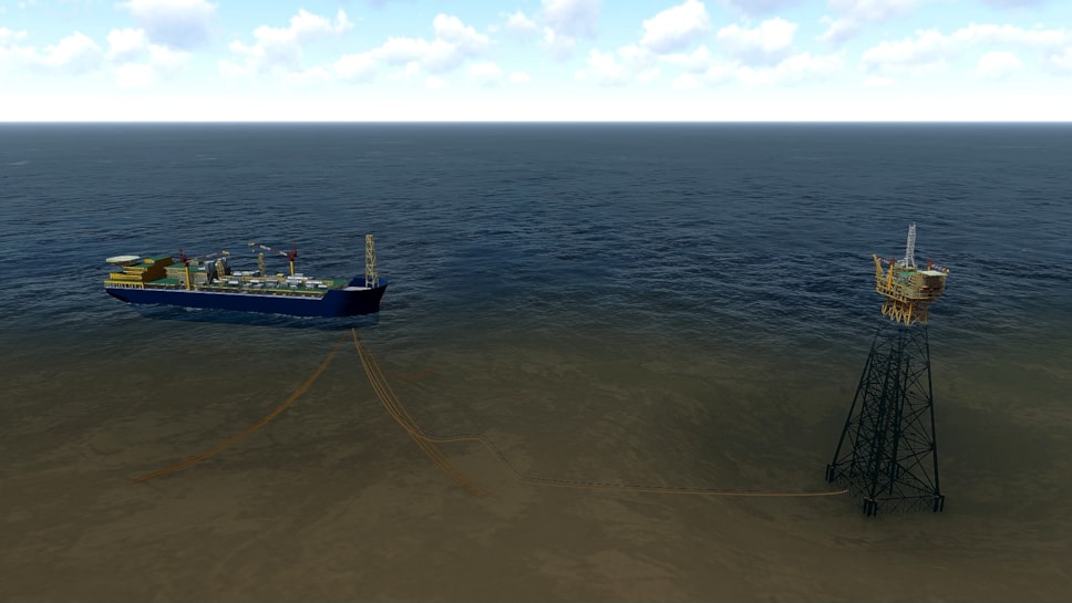 Image Courtesy of CRI - The 100,000 DWT FPSO is the center of a development plan for the field which also comprises a new Well Head Platform (WHP) with modular drilling rig; connected to the FPSO through a three-kilometer-long subsea cable and pipeline. 