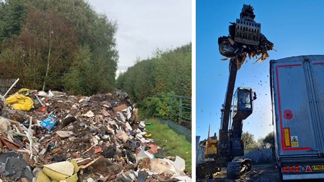 Covert crack down on industrial-scale Merseyside fly-tippers: Wango lane fly-tipping composite