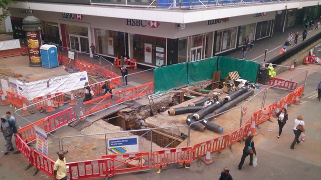 City centre district heating pipes being laid for combined heat at power station at Birmingham New Street 2: City centre district heating pipes being laid for combined heat at power station at Birmingham New Street 2