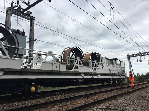 Installing new overhead wires between Shenfield and Billericay