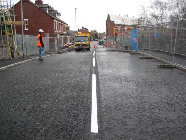 Merrills Bridge, Crewe: Whitelining the bridge prior to re-opening.