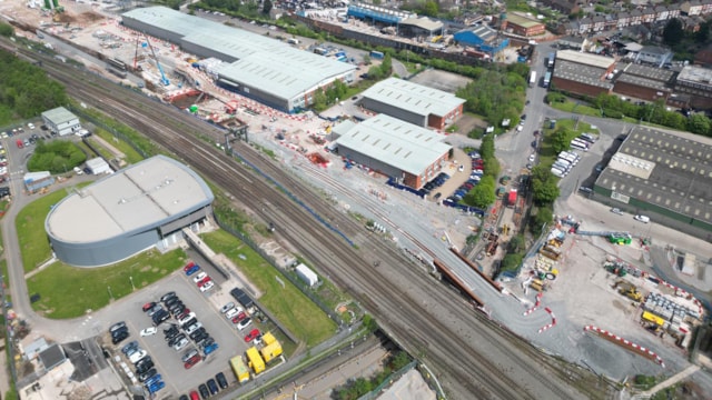 An aerial view of the railway at Duddeston Mill Road in Birmingham: An aerial view of the railway at Duddeston Mill Road in Birmingham