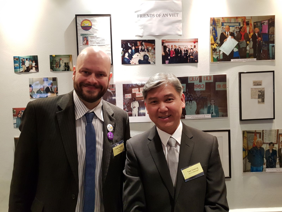 Mayor of Hackney Philip Glanville (left), pictured with a HCCS trustee in 2018