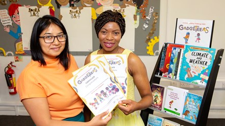 Cllr Roulin Khondoker (left) and Cllr Michelline Ngongo (right) launching Islington's Summer Reading Challenge-3