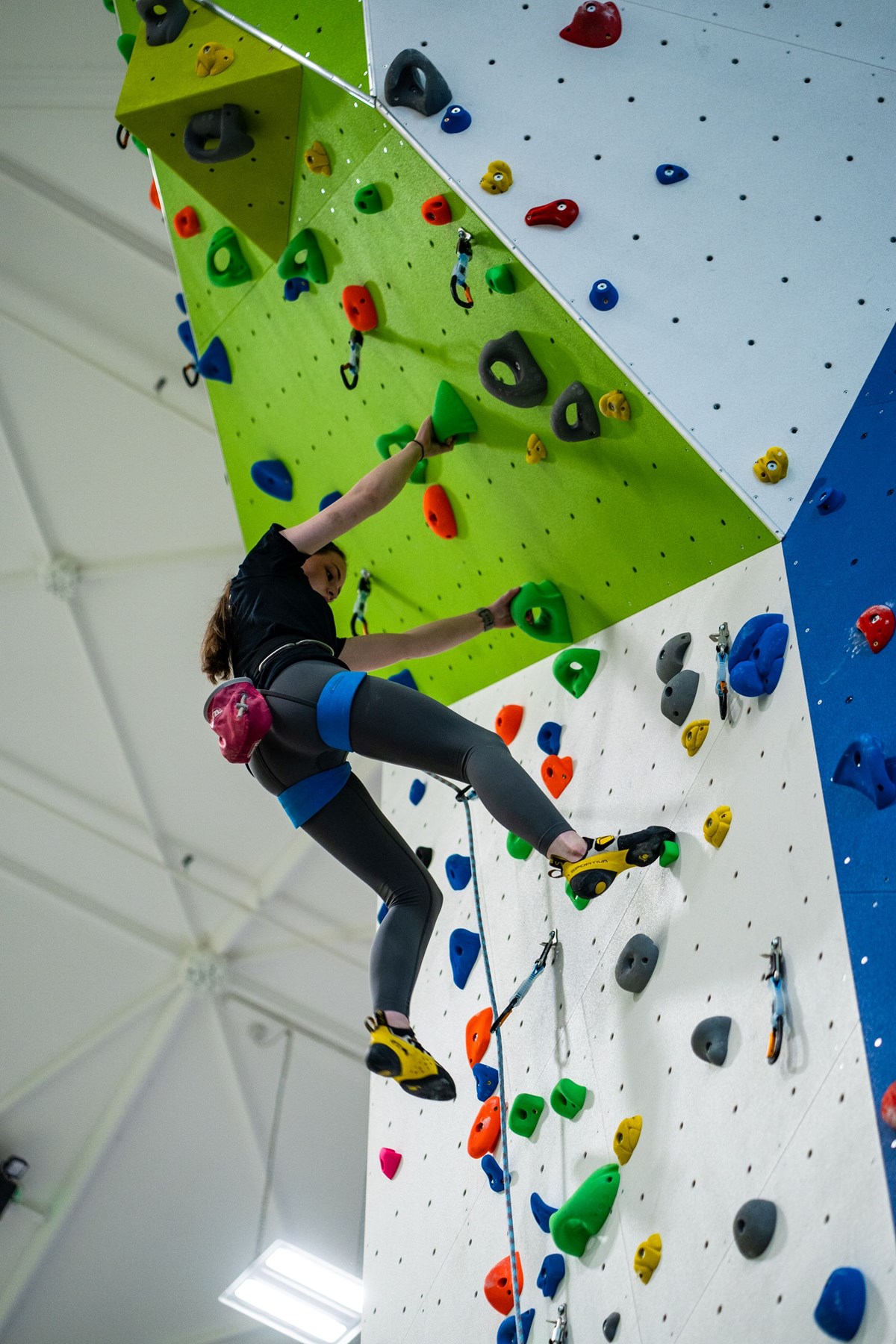 Female climber at indoor climbing centre