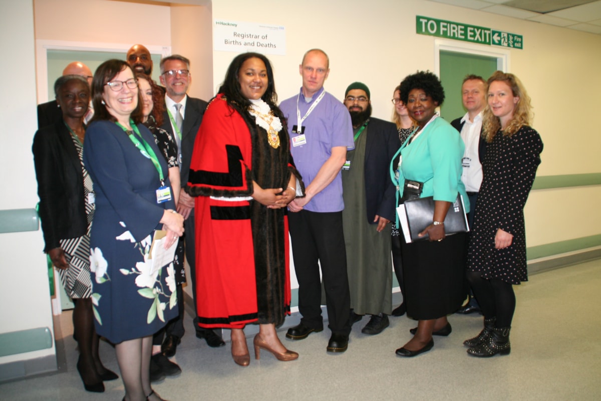 Hackney Registration Service members and Hospital staff with the Speaker