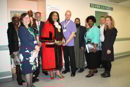 Hackney Registration Service members and Hospital staff with the Speaker