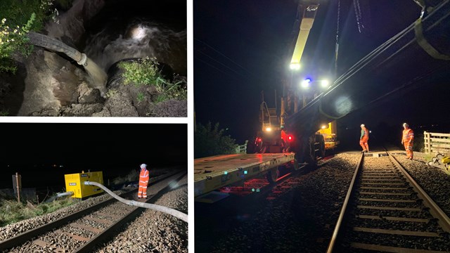 Engineers make emergency flood damage repairs between Wigan and Southport: Burscough flooding repairs composite