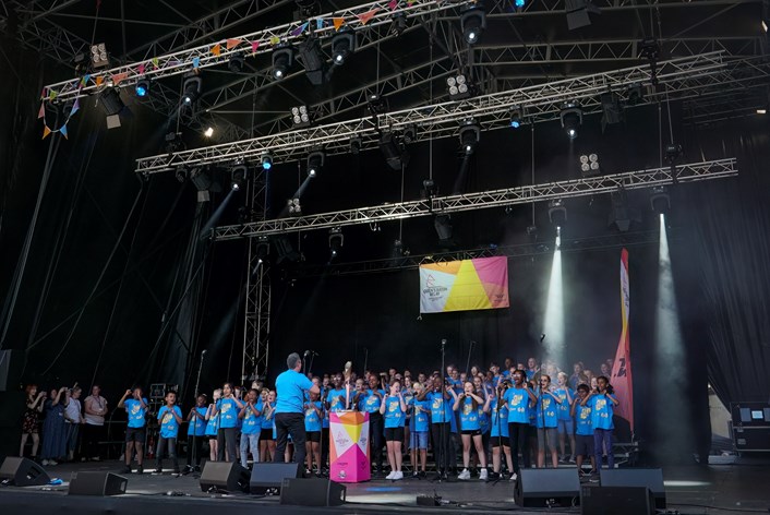 Class Dynamix-2: Class Dynamix performing with Leeds school pupils at Queen's Baton Relay celebration on Millennium Square