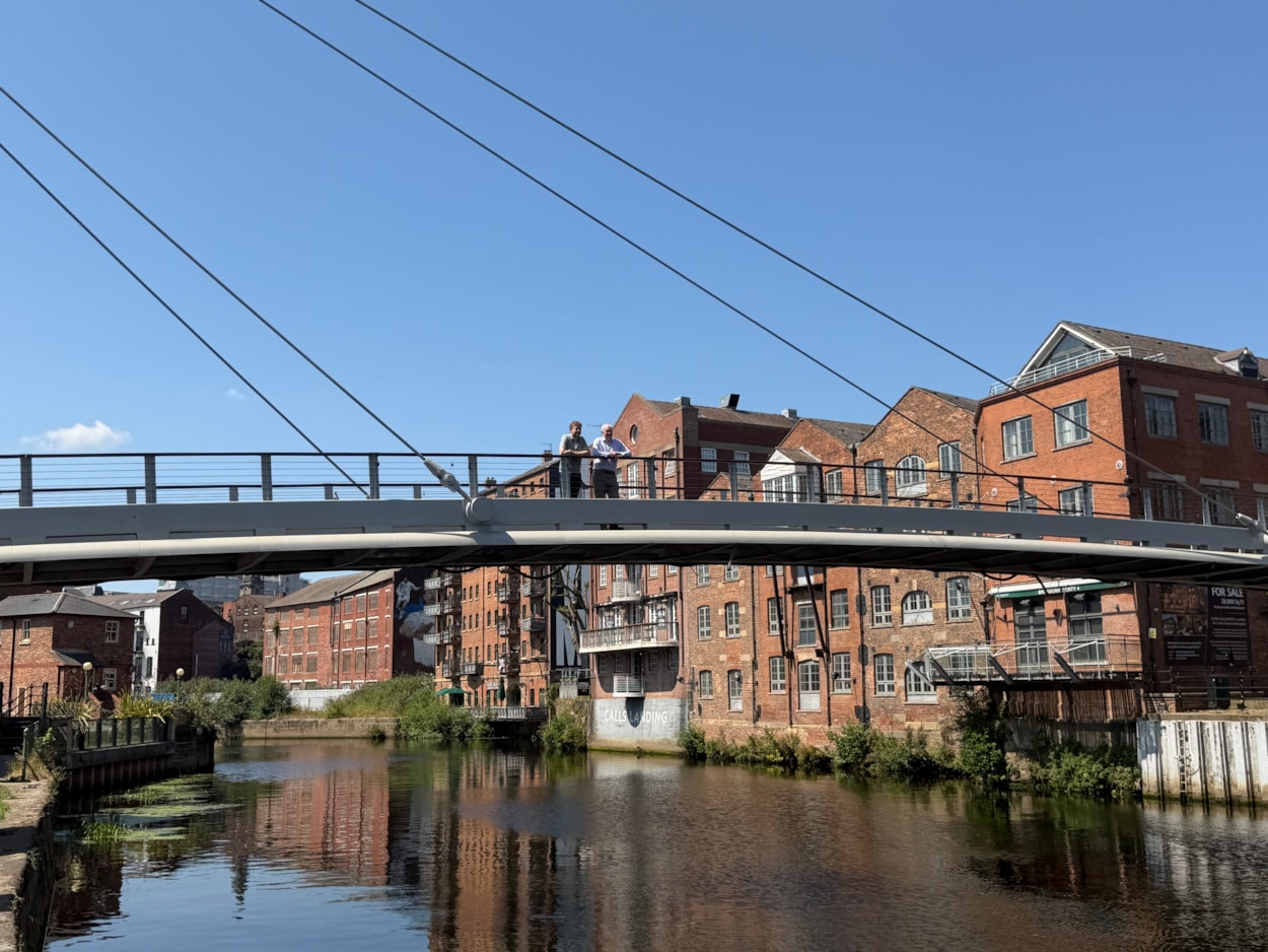 Centenary Bridge: This week, Colin Harris, the bridge’s original designer, visited the site to get an up-close look at their work and reminisce about his role in bringing the project to life. Colin (right) was joined by Paul Ellison, Paul Ellison co-chair of the Quality Spaces and Places and Leeds Waterfront Group, who have supported the project.