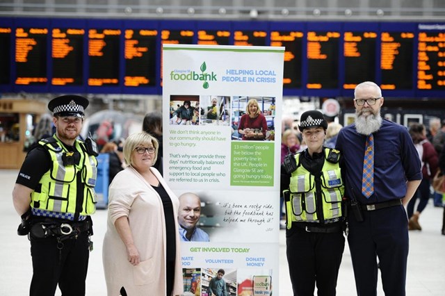 Glasgow Central is platform for foodbank collection: food bank promo at station