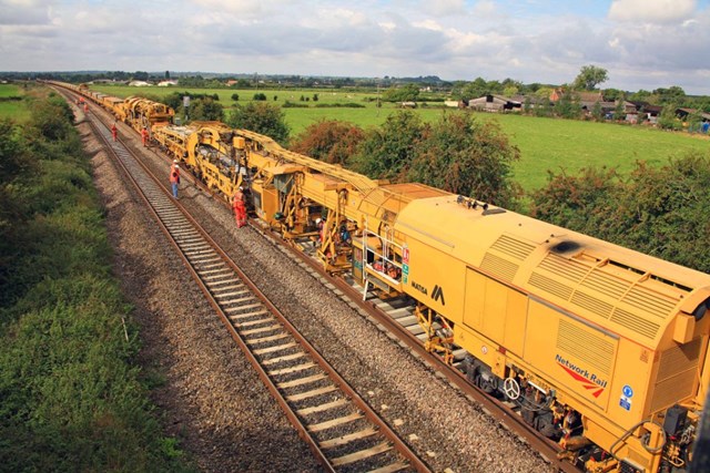 Taunton Fairwater: High Output Track Relaying train in action