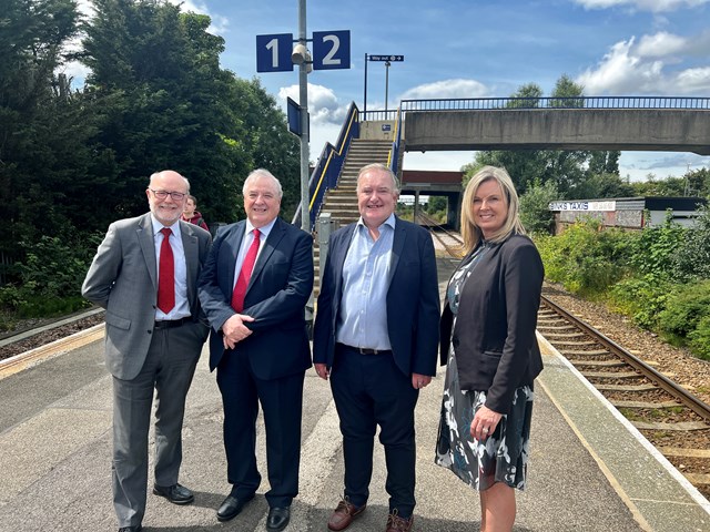 Biggest upgrade in over 50 years at Billingham station gets underway: From left to right: Alex Cunningham, MP for Stockton North, Cllr Bob Cooke, Leader of Stockton Borough Council, Kieran Dunkin, Principal Programme Sponsor for Network Rail, Kerry Peters, Regional Director for Northern.