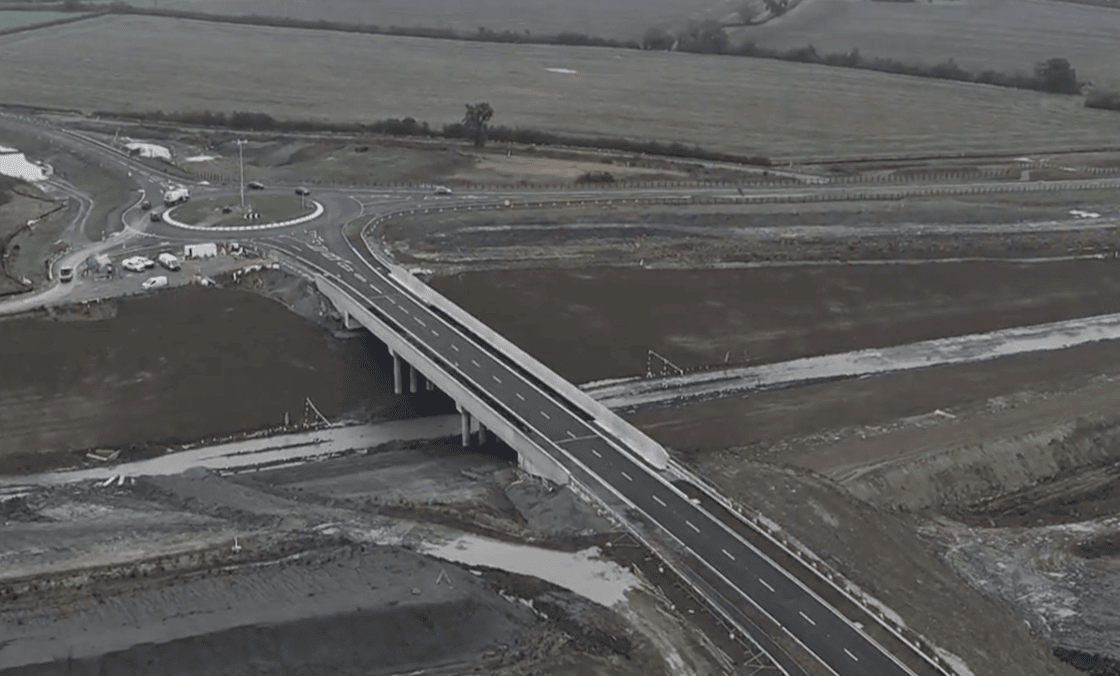 Aerial view of the new A41 bridge between Waddesdon and Aylesbury Sept 2024