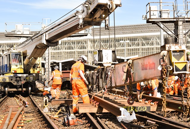 Replacing S&C panels in Waterloo: Replacing S&C panels in Waterloo

A Kirow crane lifts one of the new panels into position

Engineering 
Orange Army
Engineer
Rail
Track