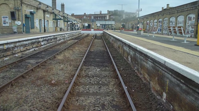 A clean sweep of Lowestoft station track: vacuum power to help boost railway reliability: Platforms 2 and 3 at Lowestoft ahead of track replacement work (Credit AIVR by One Big Circle)