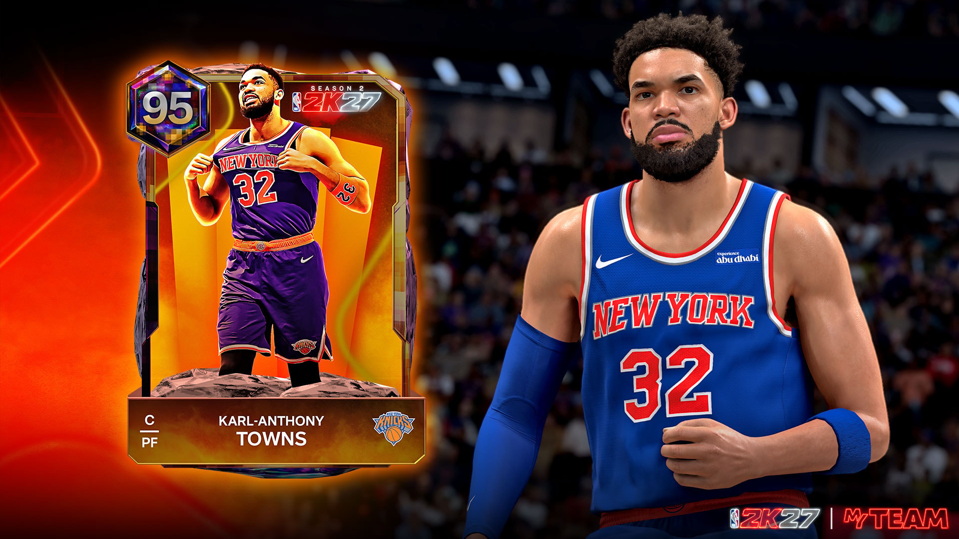 Karl-Anthony Towns 95 OVR Pixel Cut MyTEAM card in NBA 2K27 Season 2