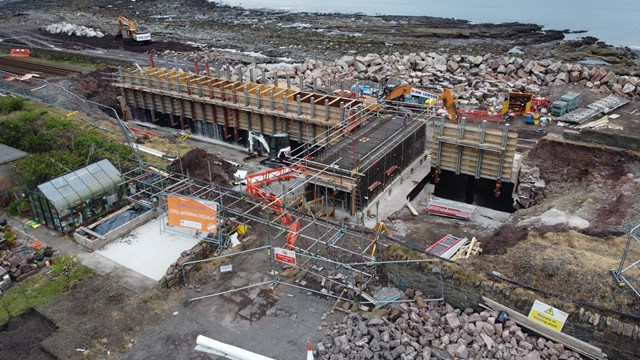 Storm damaged Cumbrian Coast line set to reopen in one month: Parton aerial view - 28.04.20 2