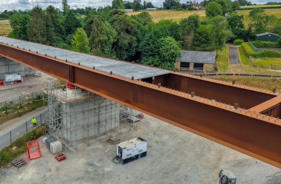 Close up view of the double composite structure of the Lower Thorpe Viaduct deck June 2025: Close up view of the double composite structure of the Lower Thorpe Viaduct deck June 2025