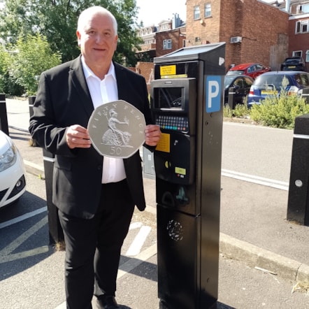 Cllr Patrick Harley promoting the new 50p parking rate-2