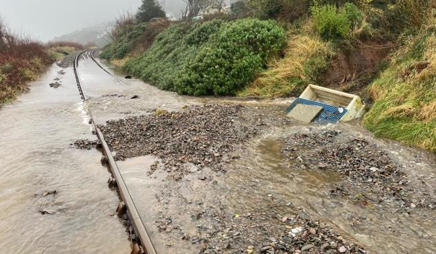 Cambrian line flood jan 2021: Flooding on the Cambrian Coast Line January 21st 2021