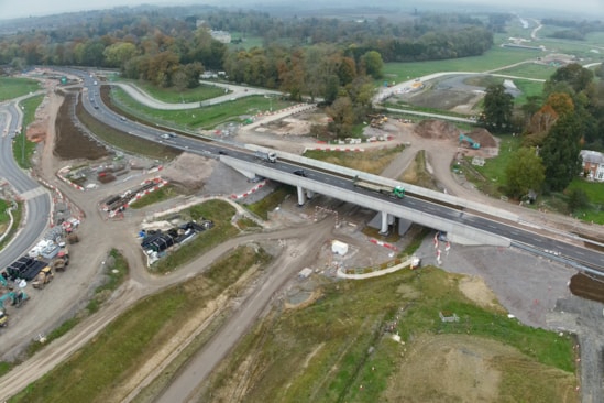 Aerial view of completed A418 overbridge near Aylesbury (November 2024) 10