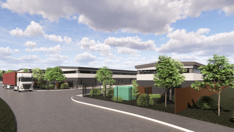 An artist's impression of how the industrial units at Parc Eirin will look