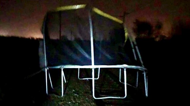 Trampoline on track in Hixon, Staffordshire