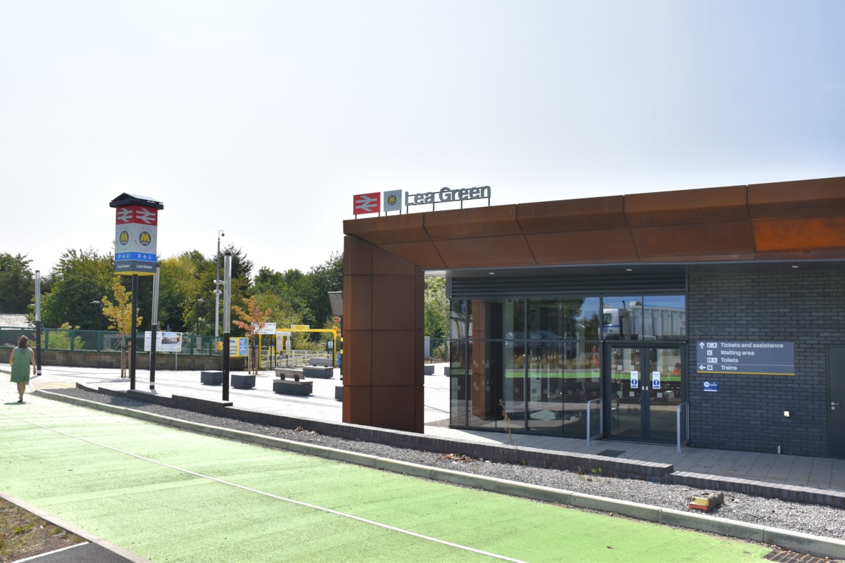 An image of the new station building at Lea Green