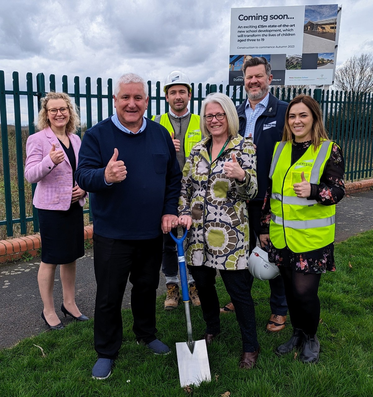 Cllr Patrick Harley, leader of the council, and Marie Hunter, head at Pensmeadow with (back l-r) Cllr Ruth Buttery, cabinet member for children's services, and Interclass' Matt Thornton, Des O'Neill and Amy Gibbs