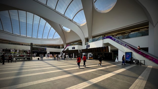 Birmingham New Street empty concourse during June 2022 strikes