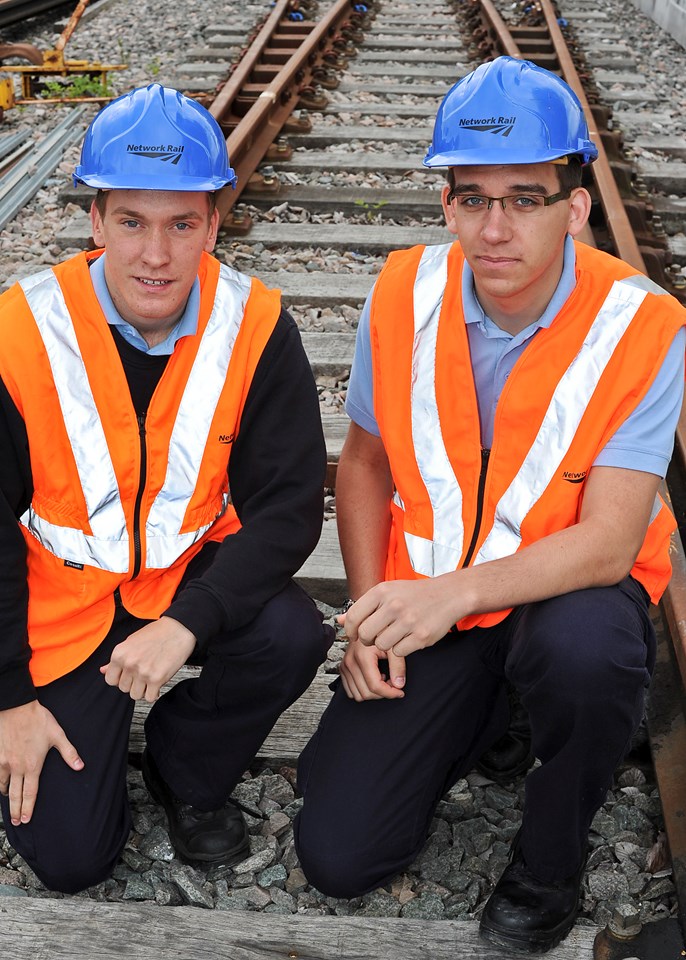 EAST ANGLIA RAIL APPRENTICES HIT THE TRACK RUNNING: Network Rail apprentices Luke Boggis and Aaron Gould, Ipswich and Norwich
