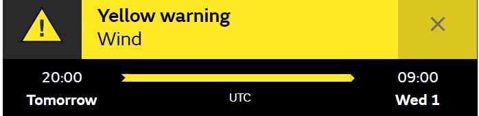 yellow warning for wind