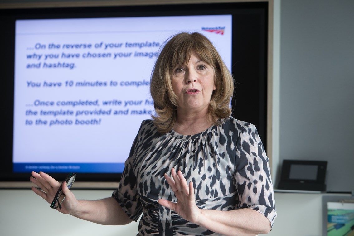 TeenTech founder Maggie Philbin talks to finalists at Network Rail's Could IT Be You? IT for girls competition event