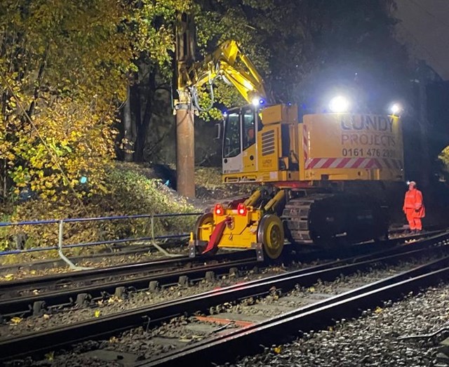 Rail engineering upgrades continue in Manchester: Overhead line equipment piling typically has to be carried out overnight for safety reasons while trains are not running