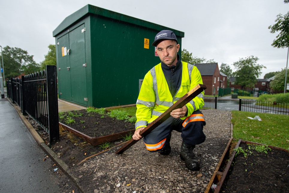 Electricity North West's David Hodgkins at the vandalised site 