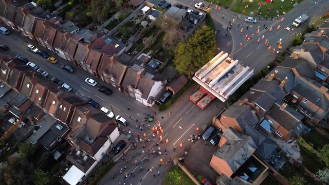 Abnormal load - video shows railway bridges driving through Leamington: Drone shot Rugby Road bridge renewal