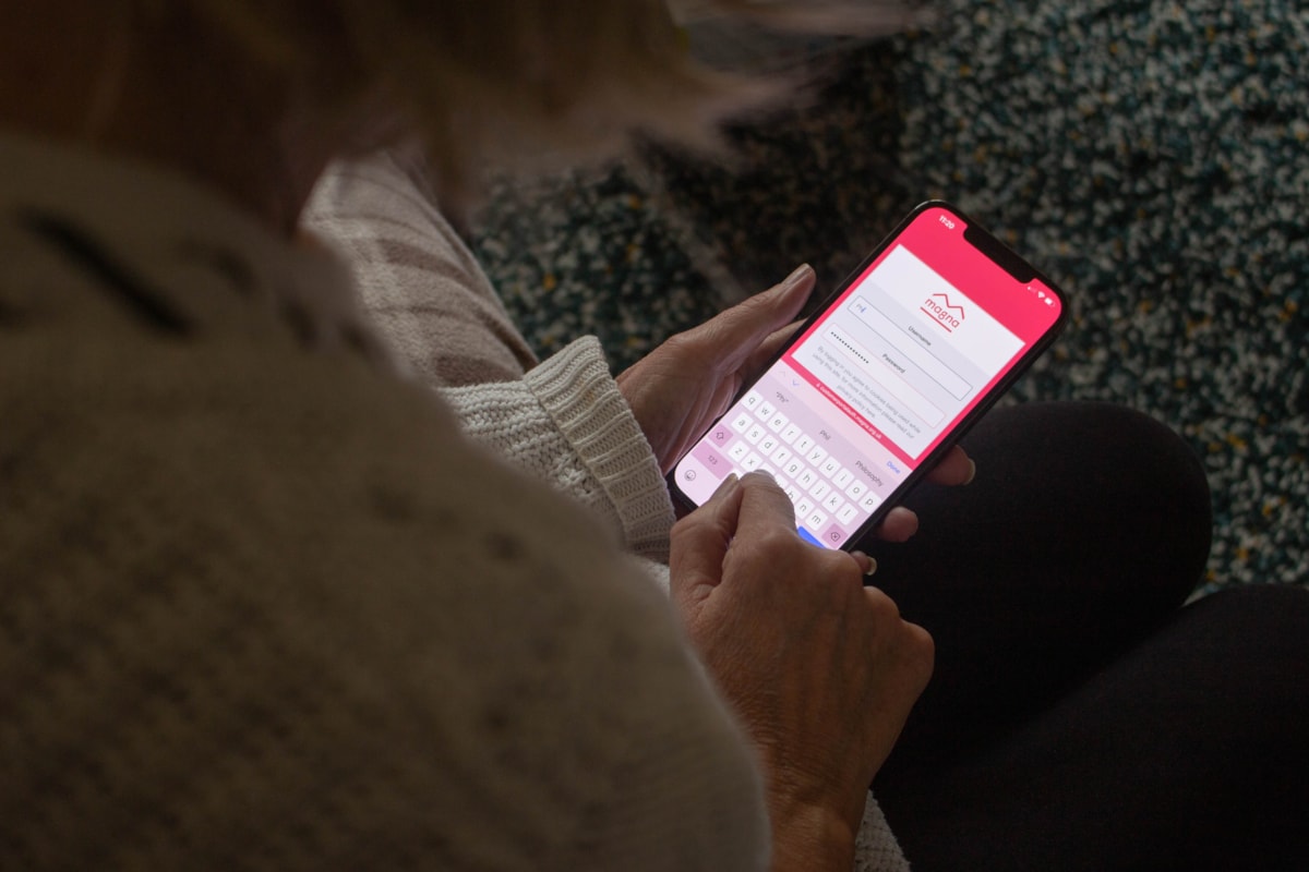 woman logging into customer portal