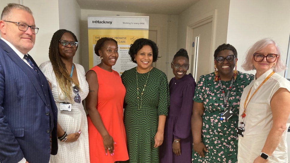 Hackney Council and Department for Education representatives at the opening of the Hackney Care Leavers Hub in June 2025. From left to right: Mark Ridell MBE, National Adviser for Care Leavers, Diane Benjamin, Director of Children’s Social Care, Jahnine Davis, National Kinship Care Ambassador, Janet
