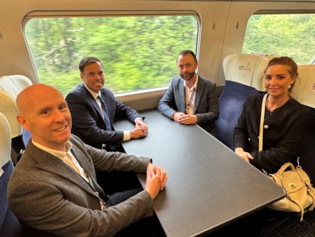 Left to Right: Nick Smith (Regional Growth Manager at Avanti West Coast); Cabinet Secretary for Transport and North Wales, Ken Skates; Philip Johnson (Onboard Manager at Avanti West Coast); Olivia Jones (Private Secretary to Cabinet Secretary) onboard Avanti West Coast Evero train.