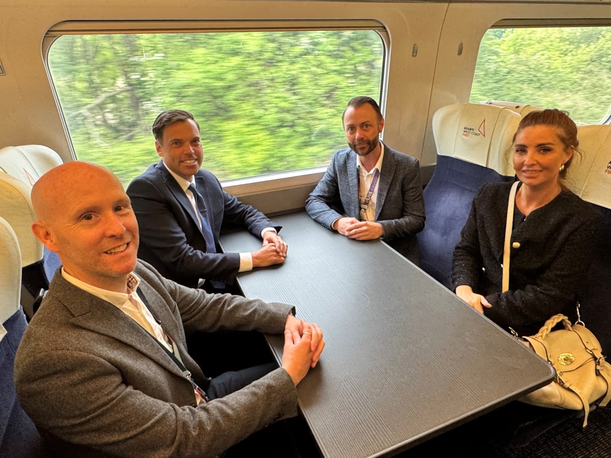 Left to Right: Nick Smith (Regional Growth Manager at Avanti West Coast); Cabinet Secretary for Transport and North Wales, Ken Skates; Philip Johnson (Onboard Manager at Avanti West Coast); Olivia Jones (Private Secretary to Cabinet Secretary) onboard Avanti West Coast Evero train.