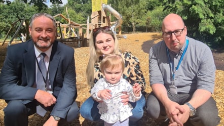 Councillor Paul Bradley, Zoe Cashmore and daughter Grace and Councillor Phil Atkins