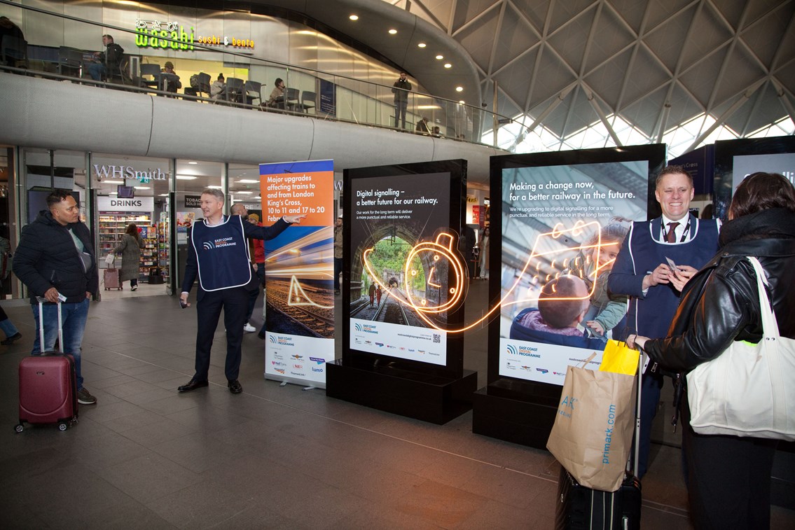Passengers reminded to check before travelling as further upgrade work is planned for East Coast Digital Programme: ECDP team talk to passengers at King's Cross, Network Rail (1),