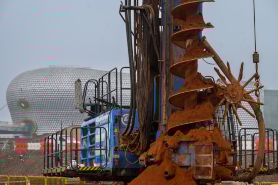 Piling rig on the Curzon Street site with the Bullring in the background Oct 2025