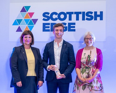Young EDGE21 SE winner Joe Donald of Euro Ticket with Jane Martin of SE and Lucind Bruce-Gardyne of SFD