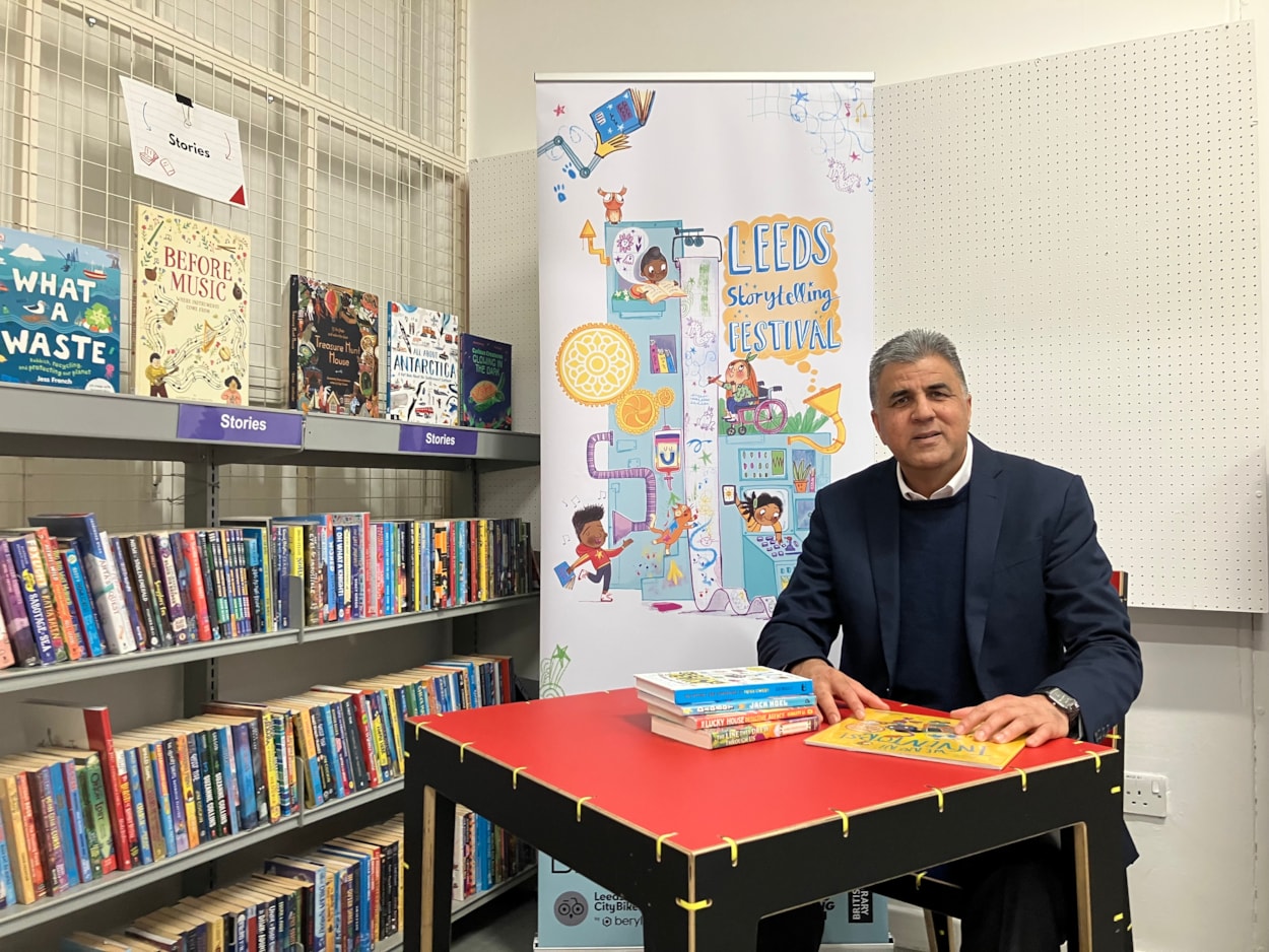 Leeds Storytelling Festival 2026 2: Councillor Asghar Khan at Leeds Central Library.