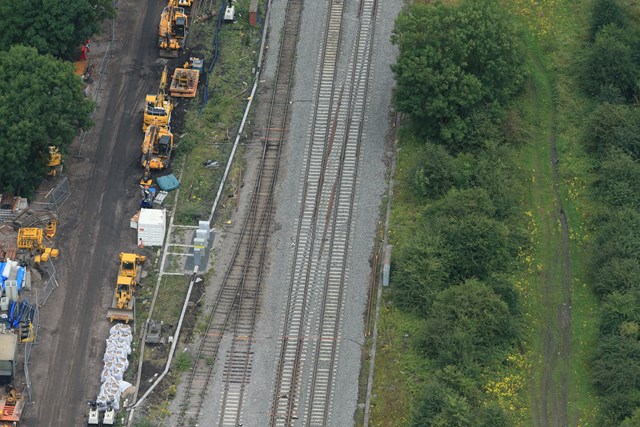 Overhead view of new track and machinery at Banbury