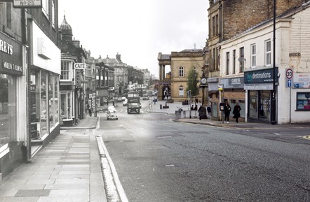 Accrington Town Centre, pictured in the 1970s and in 2022